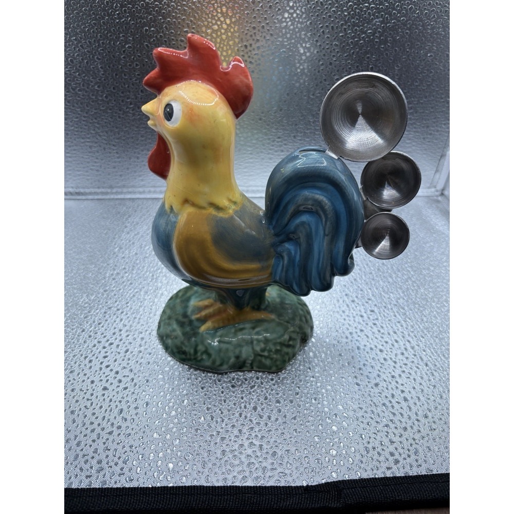 Ceramic Rooster Measuring Spoon Holder Set Farmhouse Kitchen Decor w/ Spoons